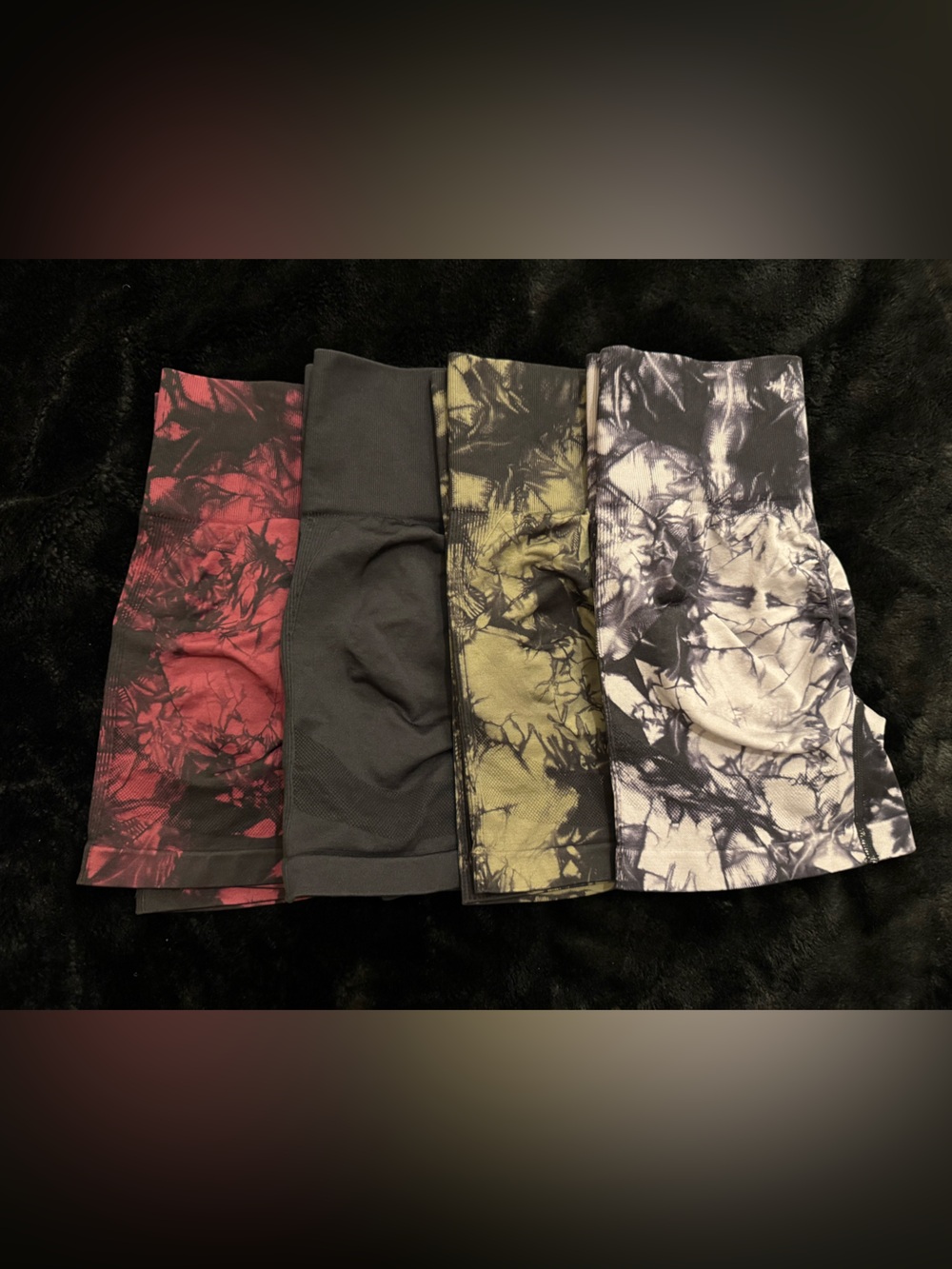 High-Waist Women's Performance Shorts - Black, Red, Olive, Gray Tie-Dye